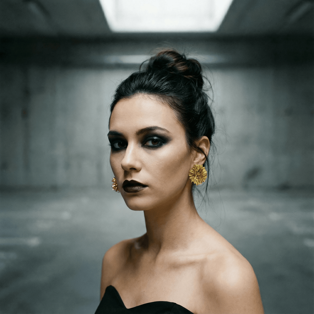 Rainbow Party Earrings | Mylar Pom Pom in Gold