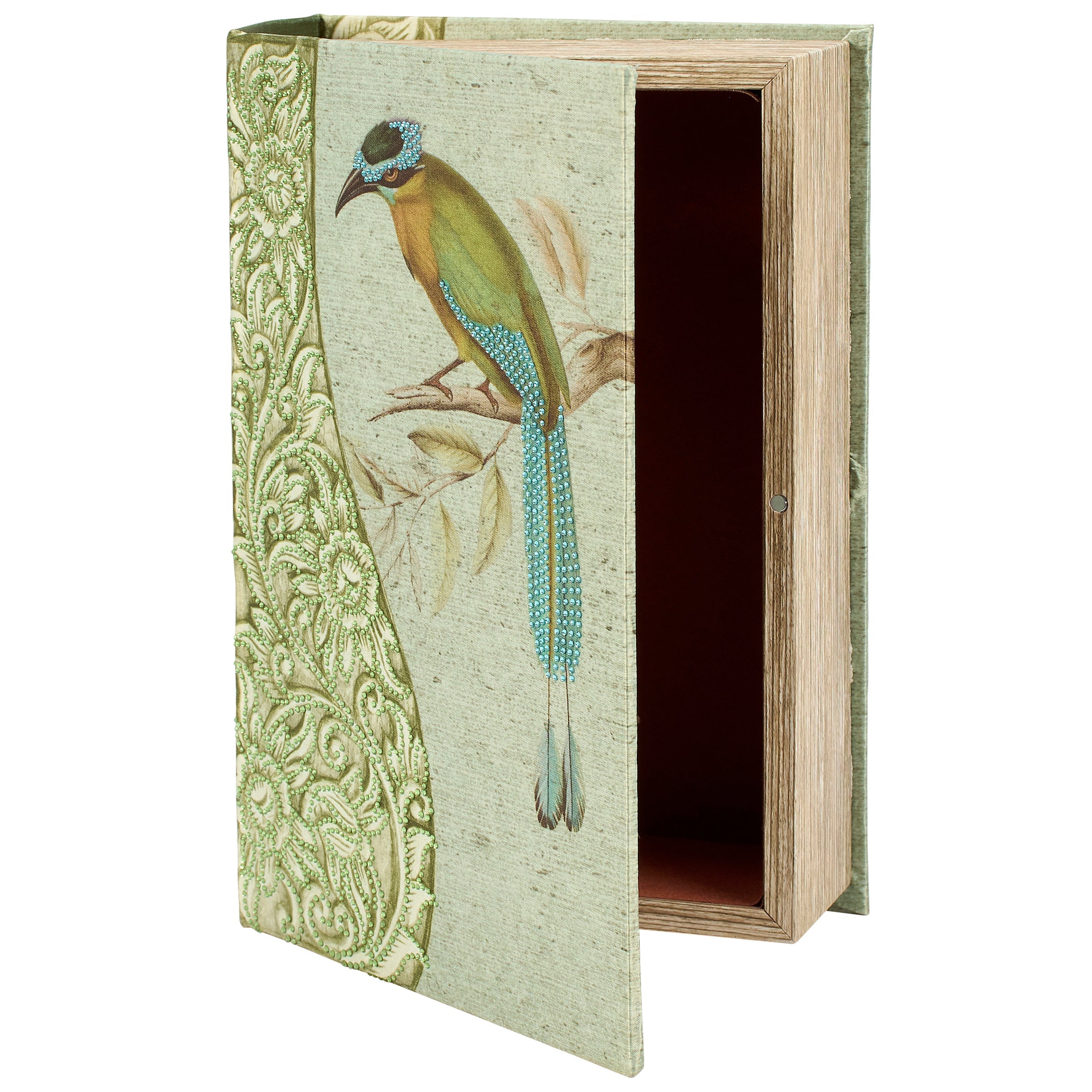 Rainforest Bird & Florals Book Box | Vintage Book Shaped Storage Stash Trinket Box