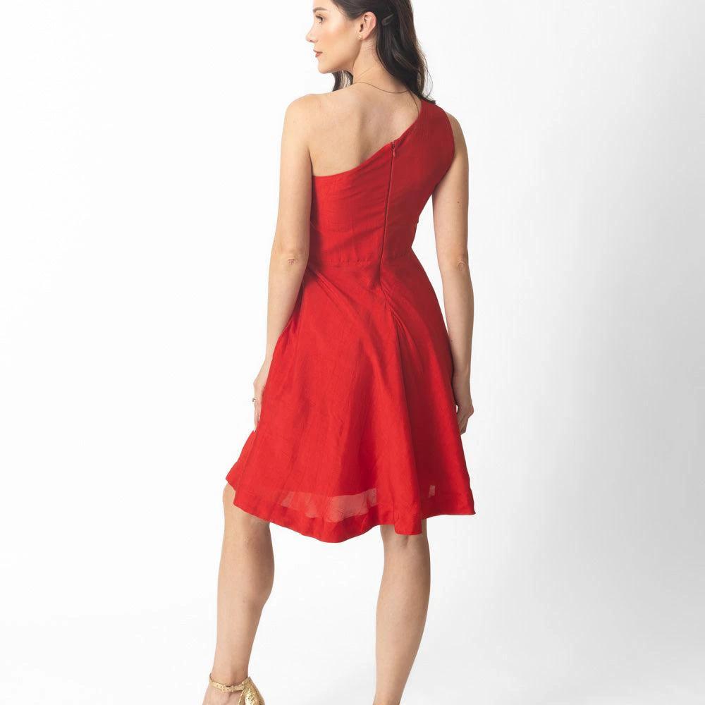 Aerin Raw Silk Red Short Dress by Raas