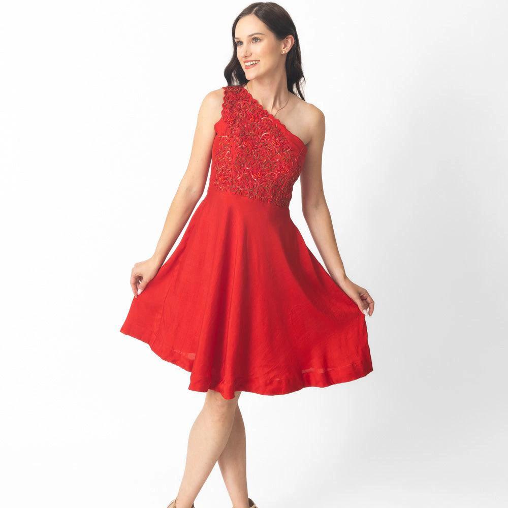 Aerin Raw Silk Red Short Dress by Raas