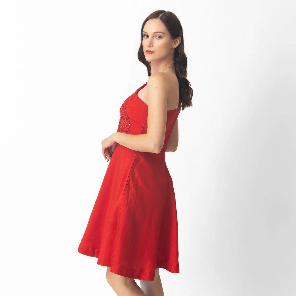 Aerin Raw Silk Red Short Dress by Raas