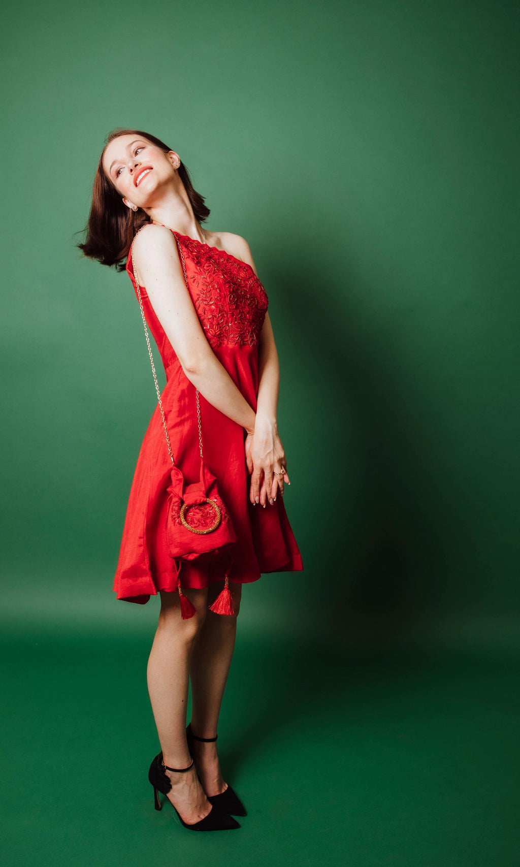 Aerin Raw Silk Red Short Dress by Raas