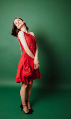Aerin Raw Silk Red Short Dress by Raas