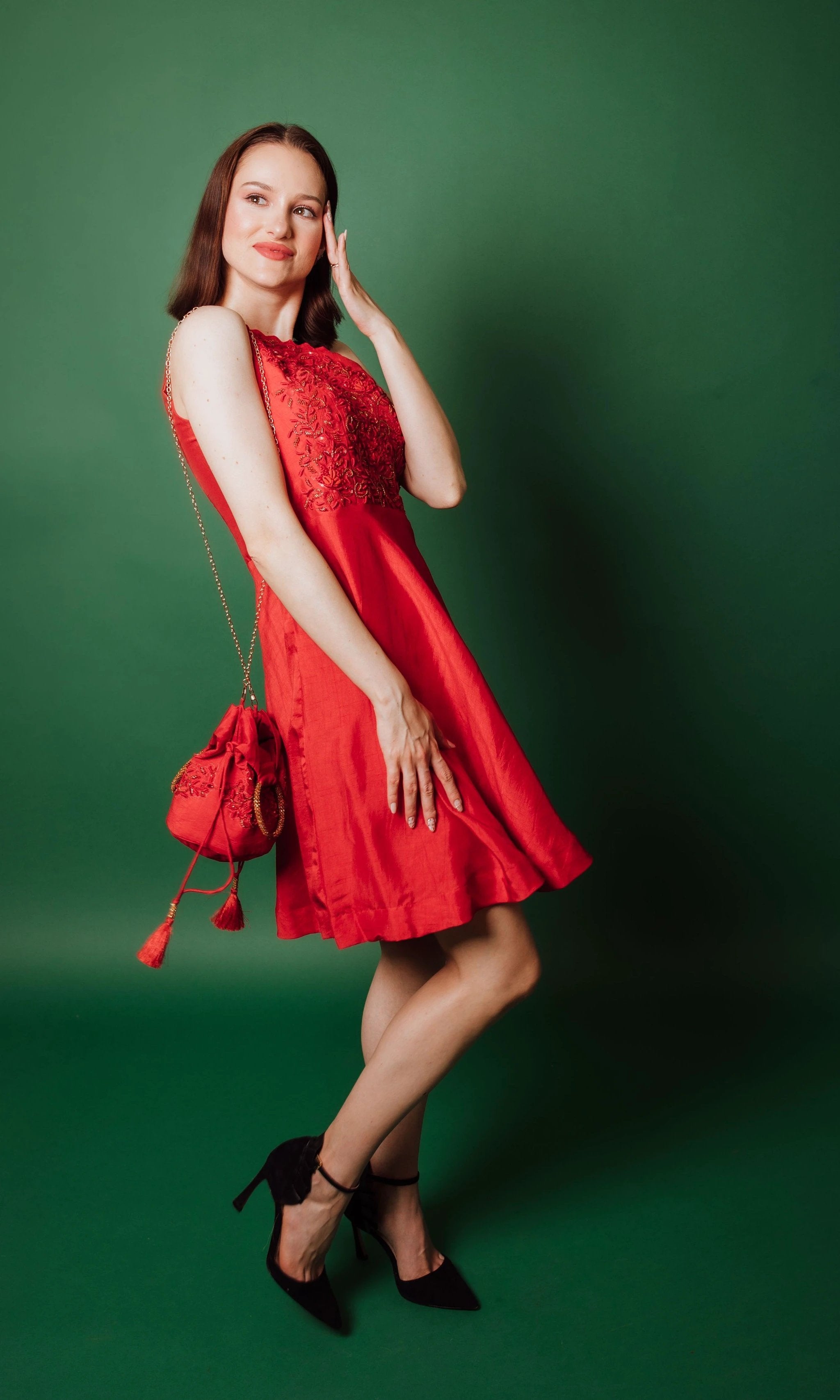 Aerin Raw Silk Red Short Dress by Raas