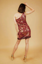 Sascha Red One Shoulder Dress with Sequin Work by Raas