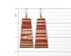 Red and Tan Genuine Grasscloth Long Rectangle Earrings by Gracie Nicole