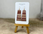 Red and Tan Genuine Grasscloth Long Rectangle Earrings by Gracie Nicole