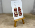 Red and Tan Genuine Grasscloth Long Rectangle Earrings by Gracie Nicole