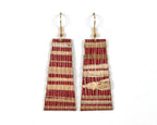 Red and Tan Genuine Grasscloth Long Rectangle Earrings by Gracie Nicole