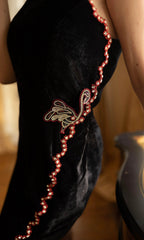 Regina Black Mini Dress with Hand Embroidery by Raas