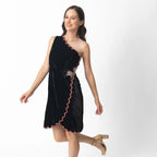 Regina Black Mini Dress with Hand Embroidery by Raas