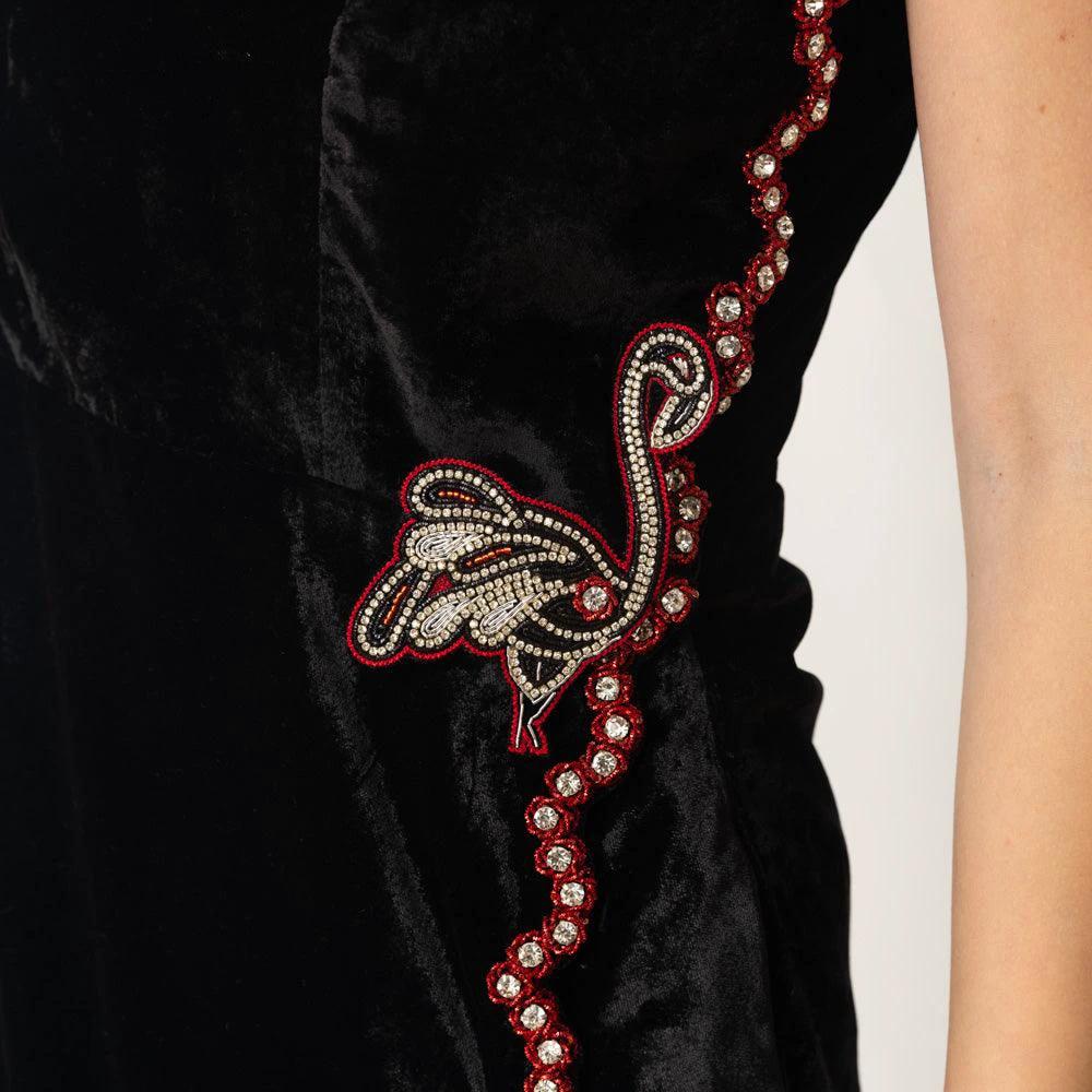 Regina Black Mini Dress with Hand Embroidery by Raas