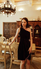 Regina Black Mini Dress with Hand Embroidery by Raas