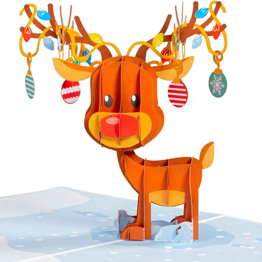 Paper Love Christmas Card - Ornament Reindeer Pop Up Card