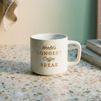 Retirement Gift "World's Longest Coffee Break" Stackable White Mug | Stoneware Tea Coffee| Retired | 14oz. by The Bullish Store