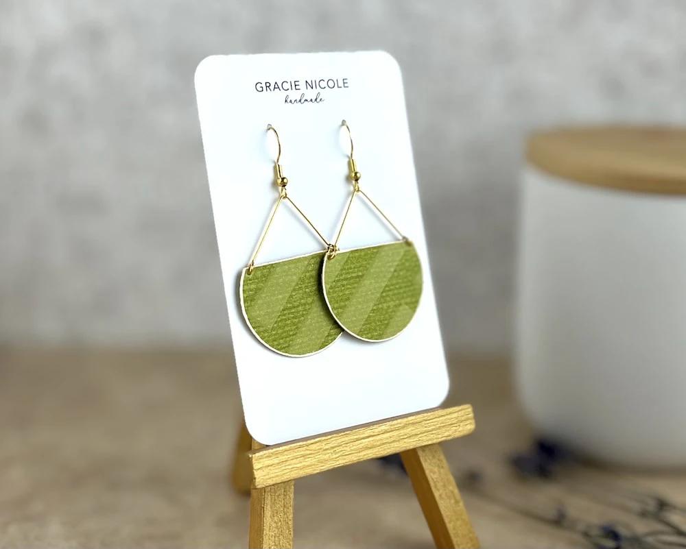 Fun Retro-Style Green Semicircle Earrings by Gracie Nicole