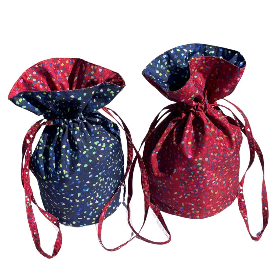 Medium Reusable Fabric Gift Bag | Blue & Red Confetti