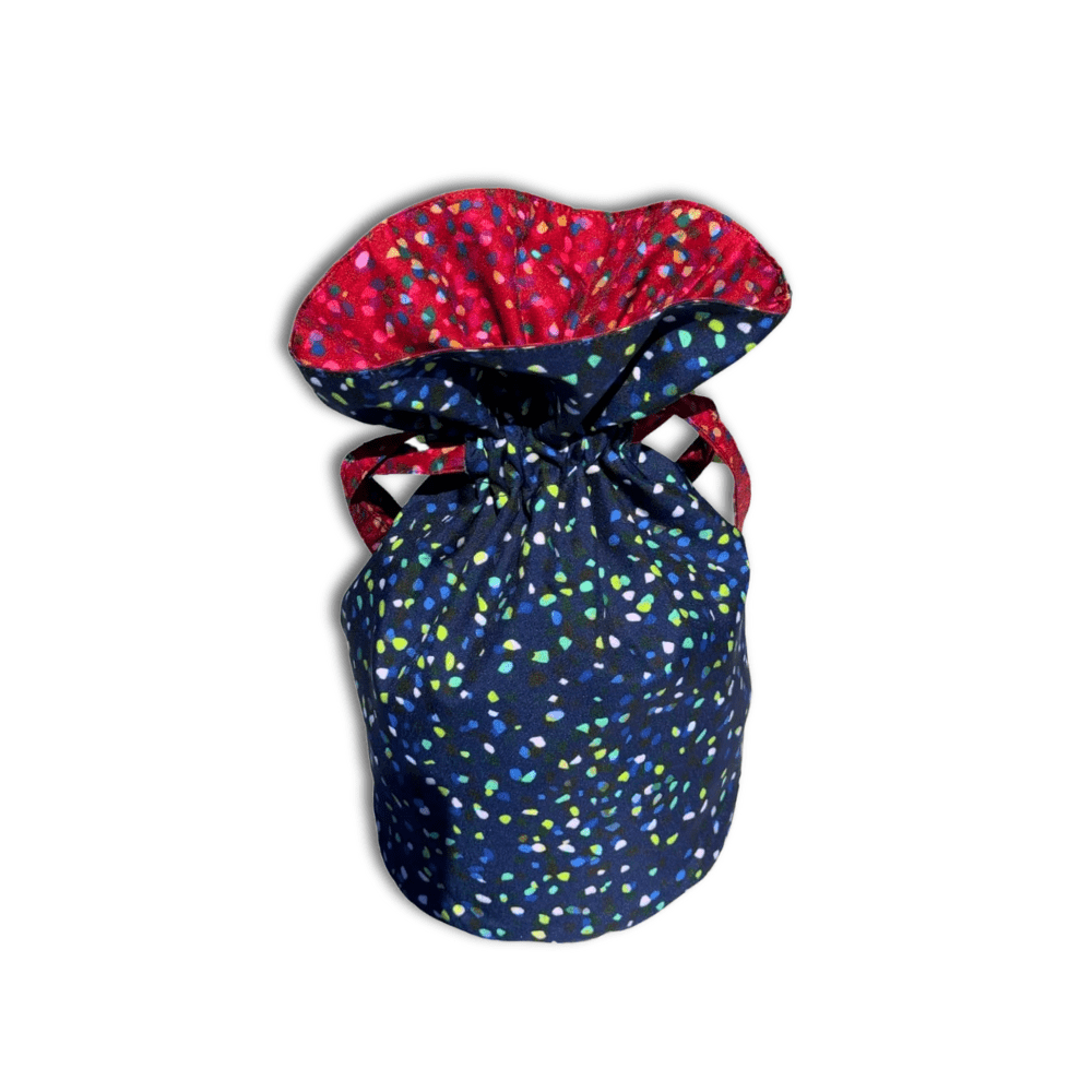 Medium Reusable Fabric Gift Bag | Blue & Red Confetti