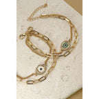 Rhinestone Epoxy Eye Chain Bracelet | Double Layer Gold Tone Jewelry by The Bullish Store