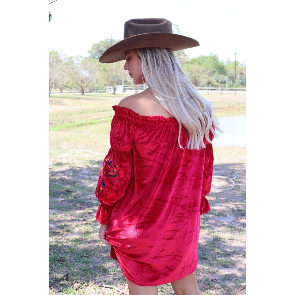 Rio Grande Embroidered Velvet Tunic Dress in Red [S & 2X Remaining]