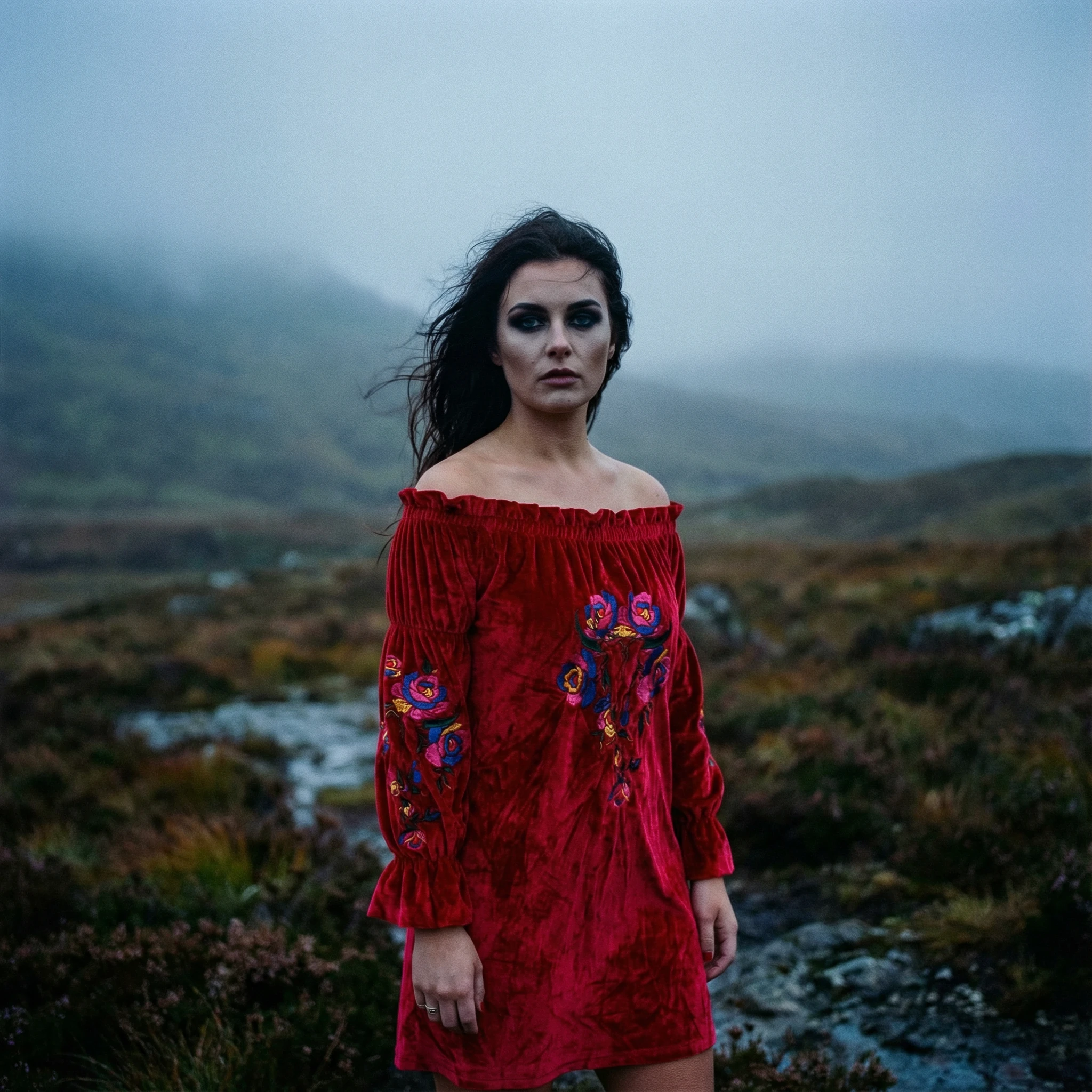 Rio Grande Embroidered Velvet Tunic Dress in Red [Size SM Remaining] by The Bullish Store