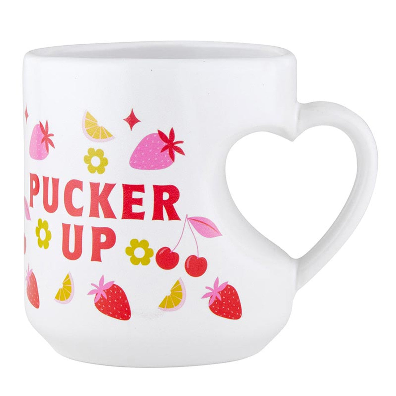 Romance Pucker Up Heart Shaped Handle Mug | Stoneware Tea Coffee Cup | 12oz