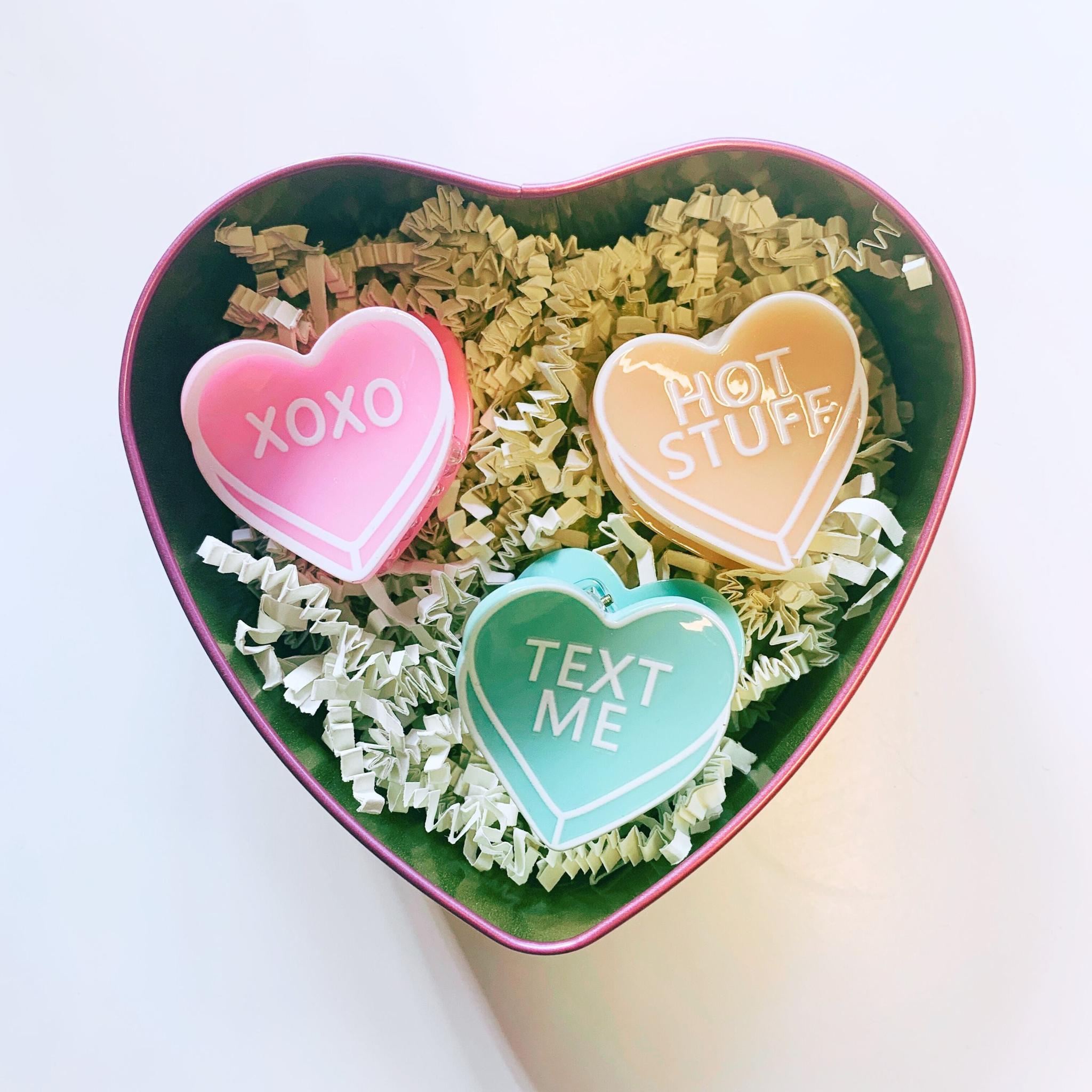 Romantic Set of 3 Mini Heart Claws in Heart Shaped Gift Box