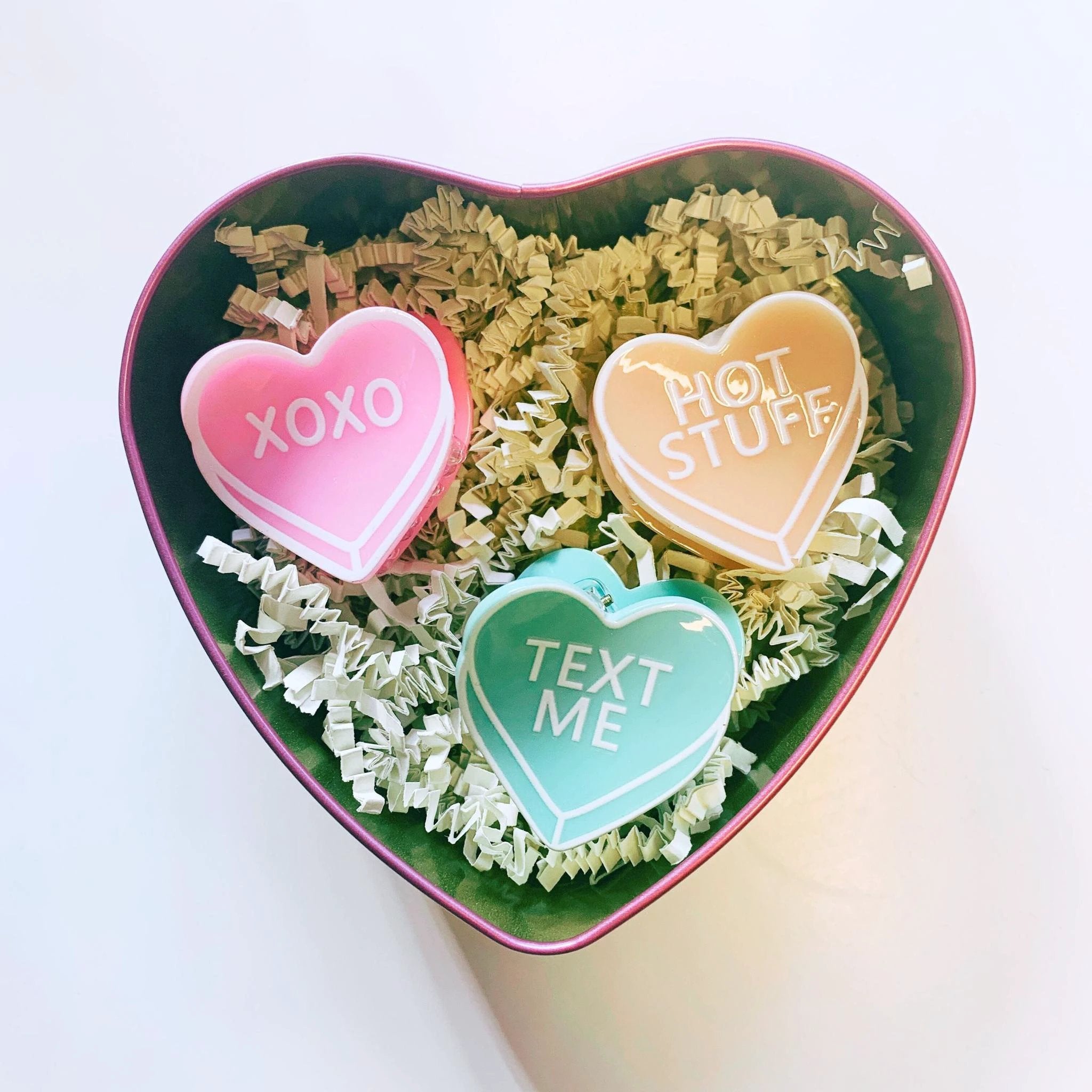 Romantic Set of 3 Mini Heart Claws in Heart Shaped Gift Box by The Bullish Store