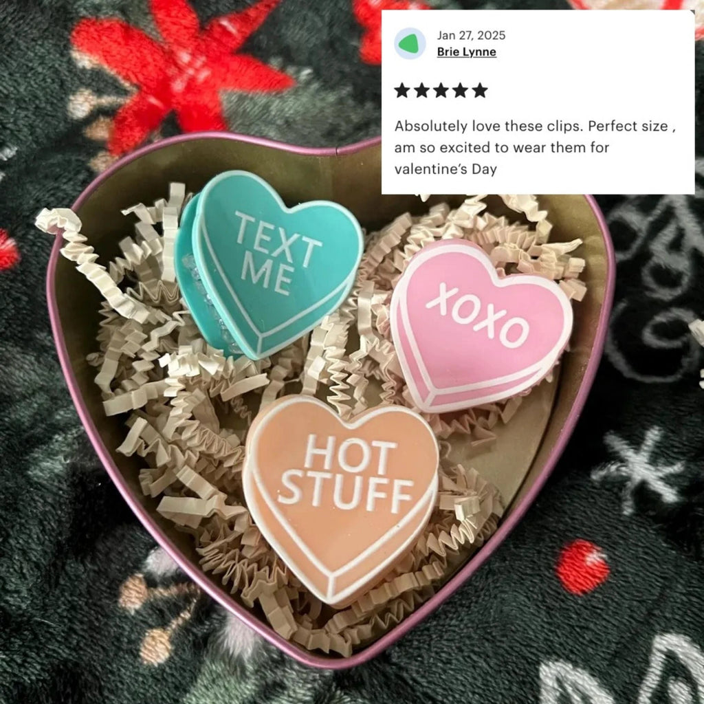 Romantic Set of 3 Mini Heart Claws in Heart Shaped Gift Box by The Bullish Store