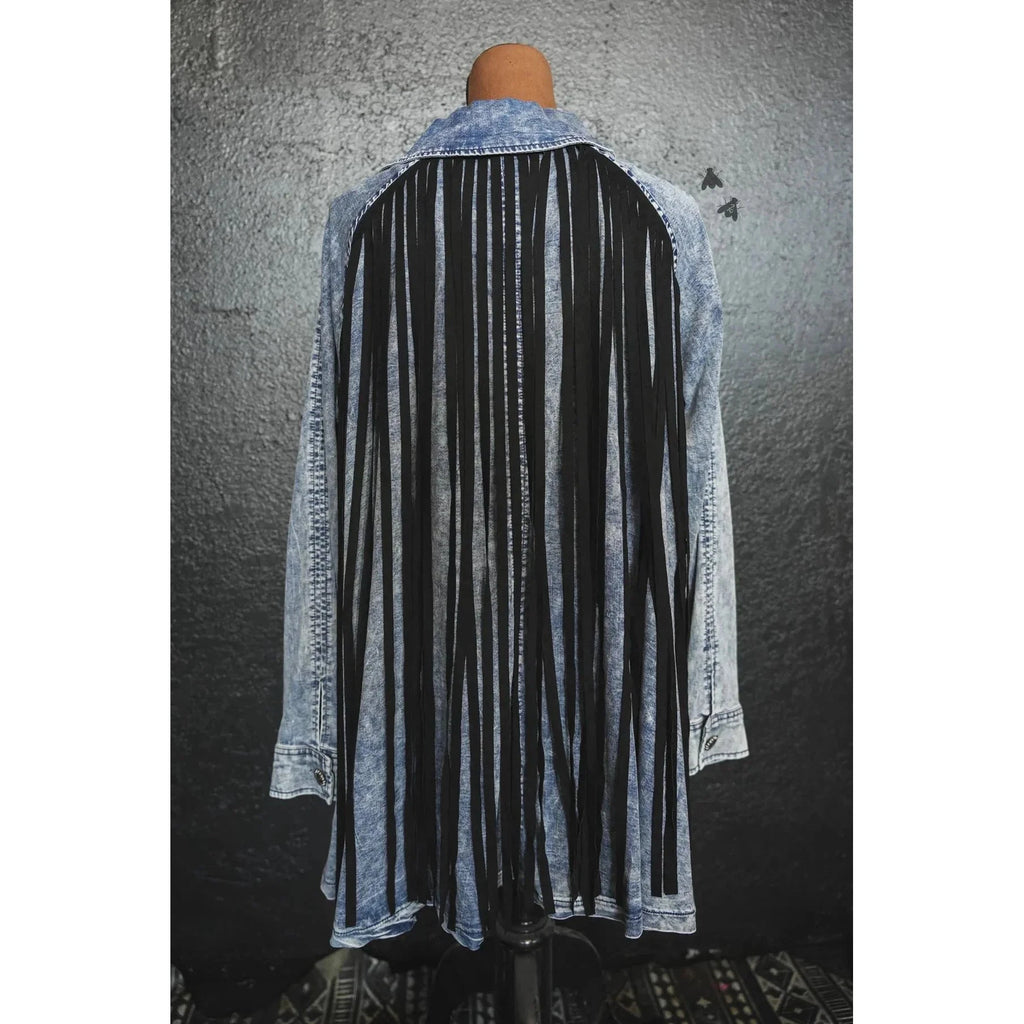 S-2X Hidalgo Falls Denim Jacket with Fringe Details by The Bullish Store