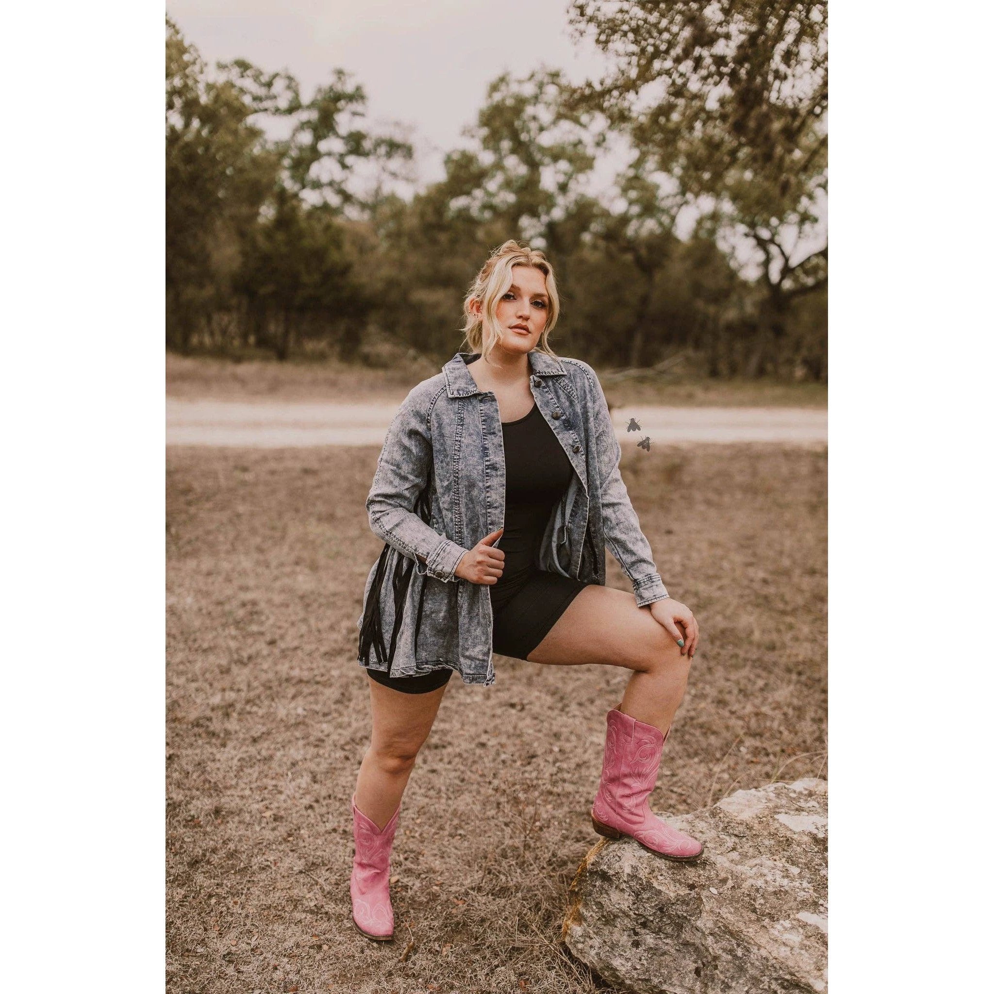S-2X Hidalgo Falls Denim Jacket with Fringe Details by The Bullish Store