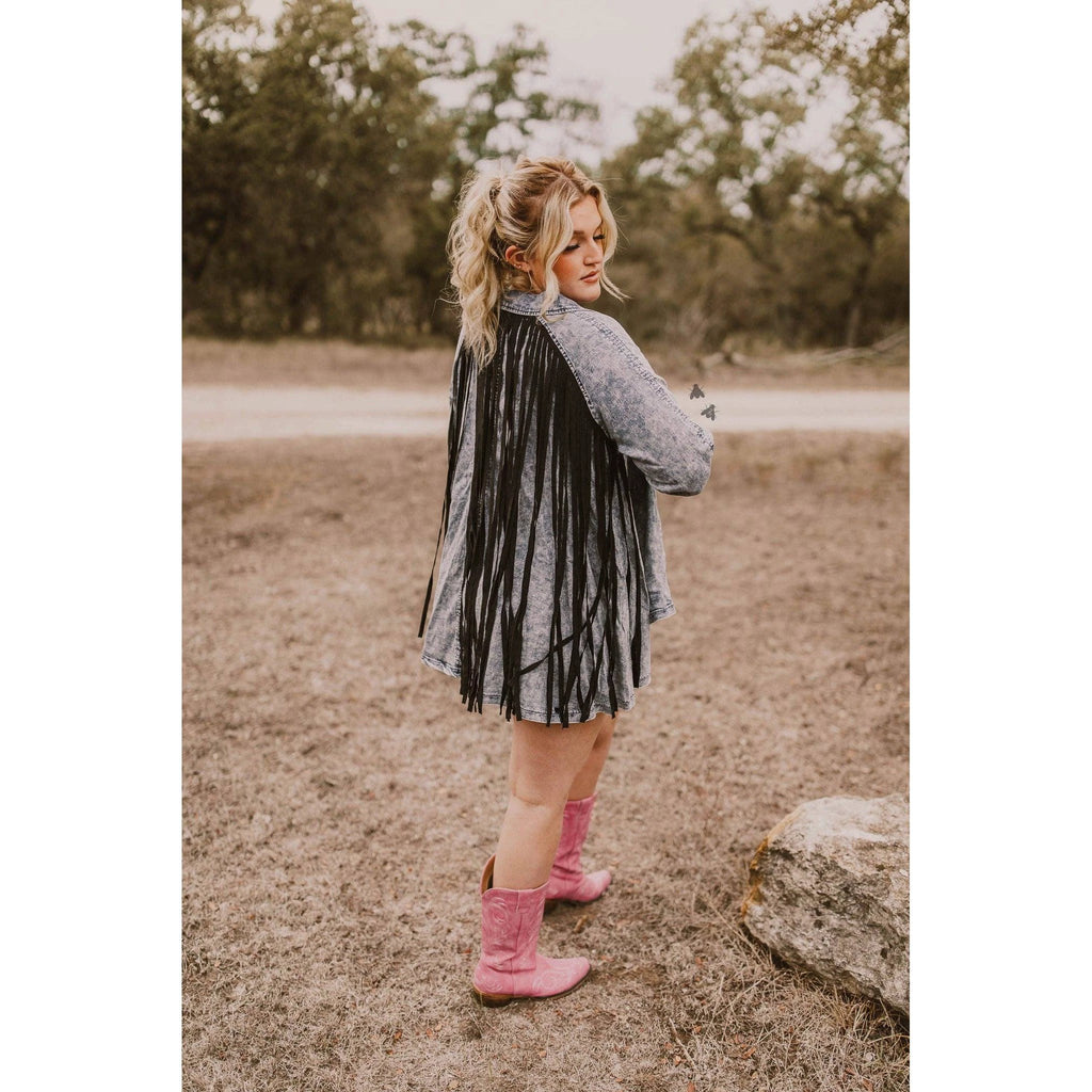 S-2X Hidalgo Falls Denim Jacket with Fringe Details by The Bullish Store