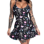 [S-3XL] Gothic Skeleton Unicorns Skater Dress | Halloween Fall Mini Dress by The Bullish Store
