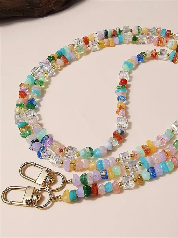 Rainbow Gemstone and Crystal Beaded ID Badge Lanyard / Crossbody Phone Strap / Bag Chain Purse Charm