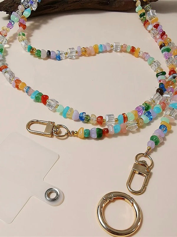Rainbow Gemstone and Crystal Beaded ID Badge Lanyard / Crossbody Phone Strap / Bag Chain Purse Charm