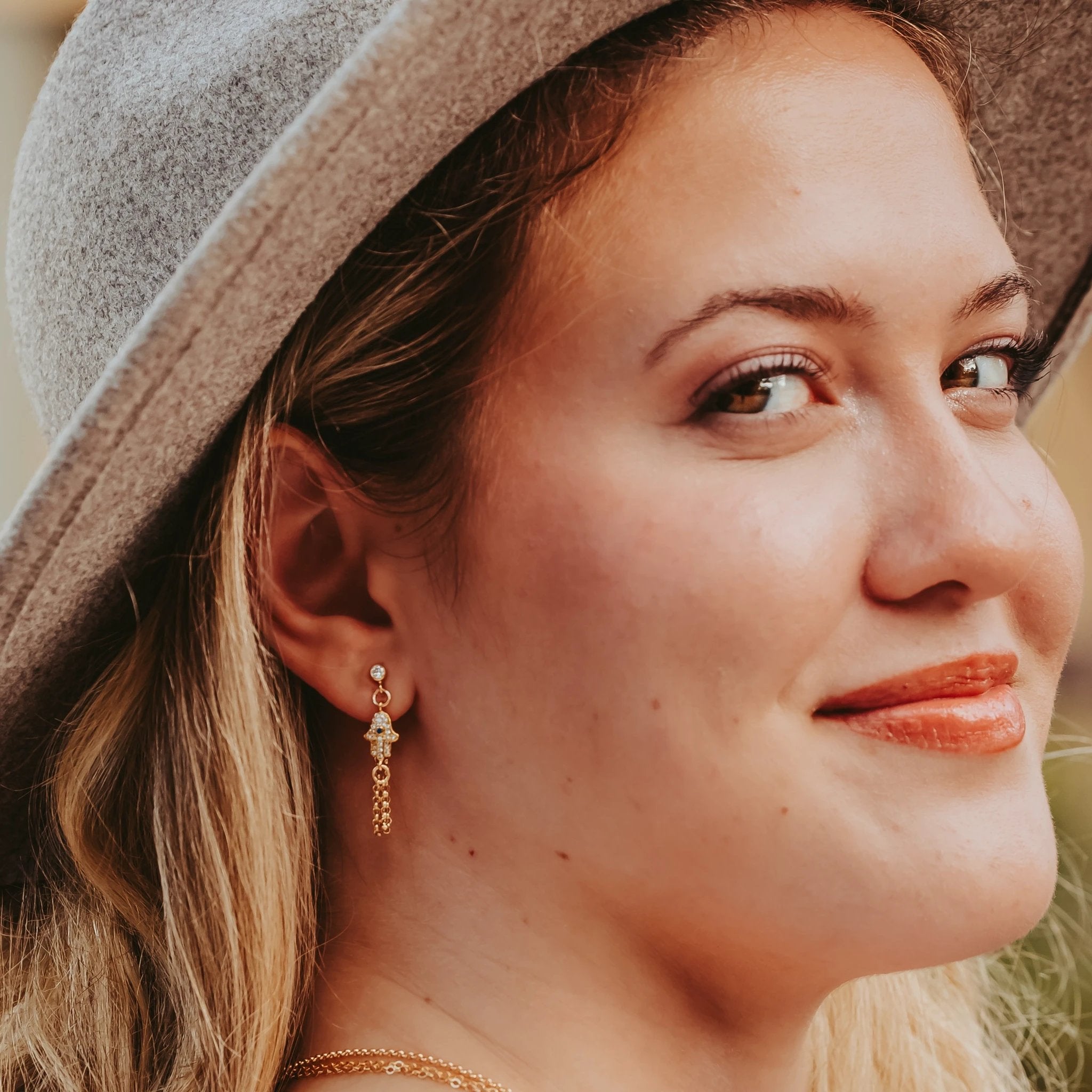 Hamsa Dangle Stud Earrings - Gold or Silver by Salt Sparkle Shalom