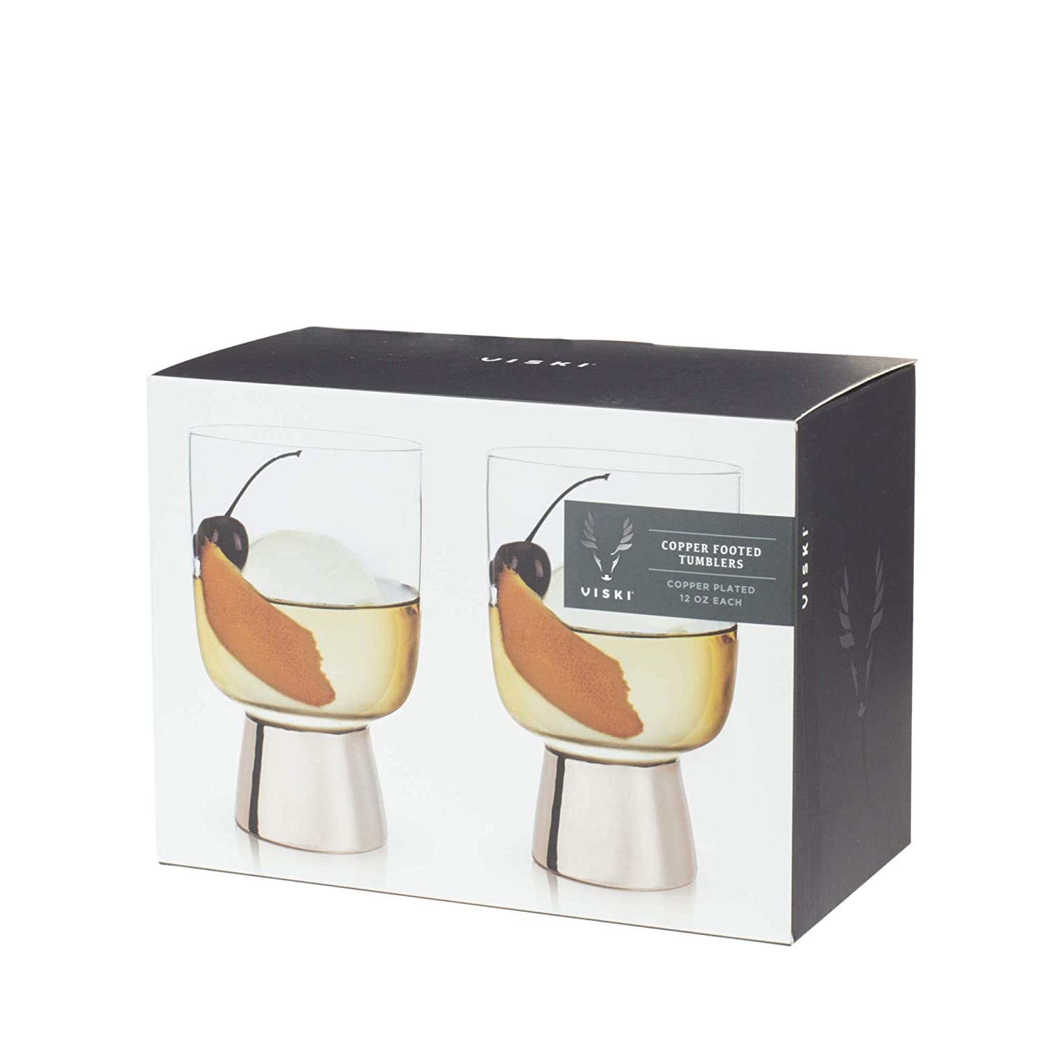 SET OF 12: Raye Copper Footed Cocktail Tumblers in Gift Box