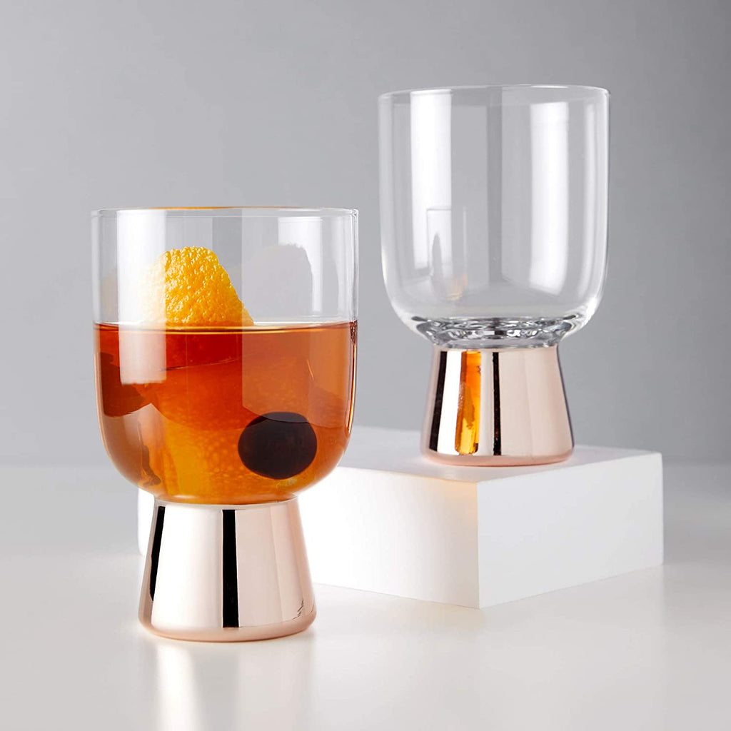 SET OF 12: Raye Copper Footed Cocktail Tumblers in Gift Box