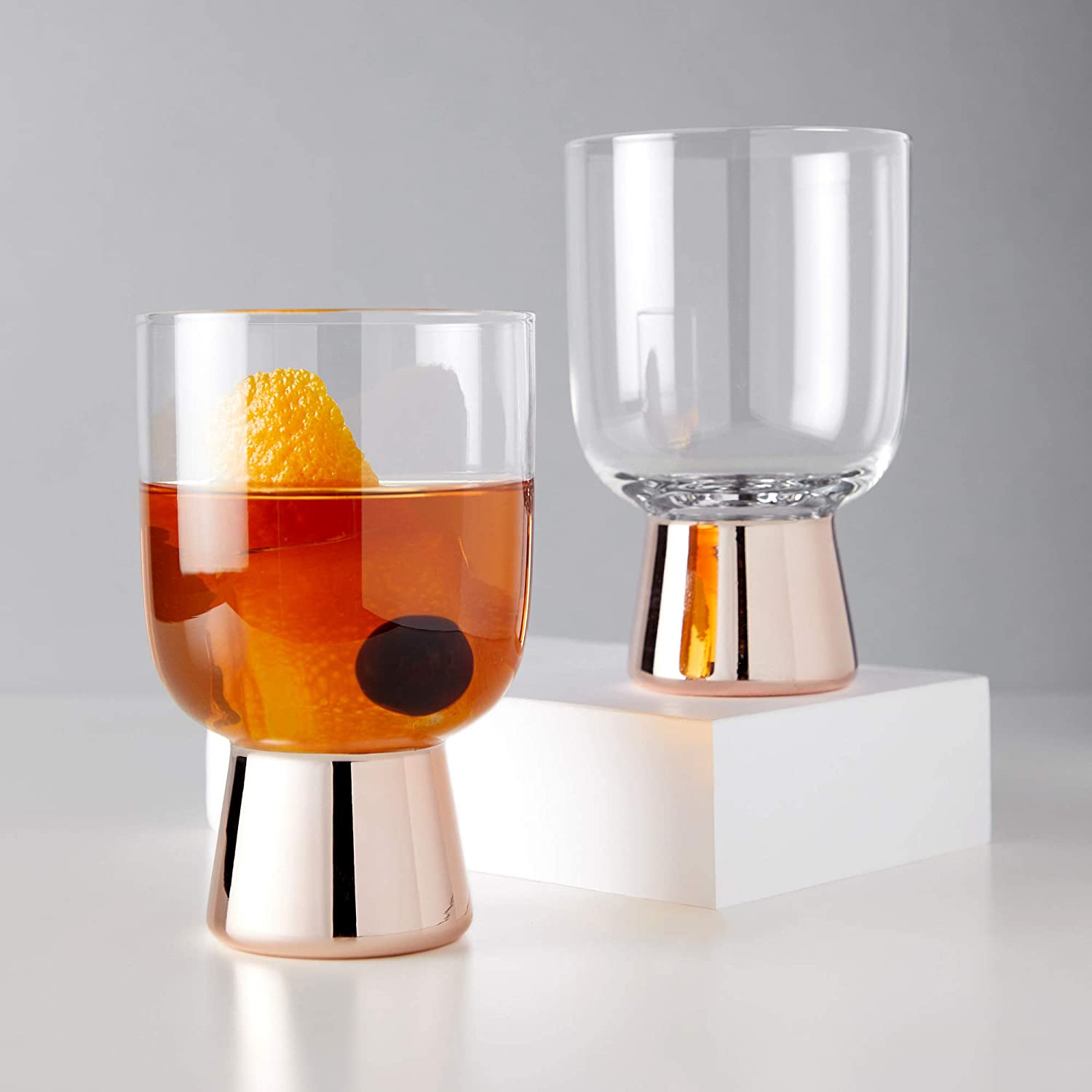 SET OF 12: Raye Copper Footed Cocktail Tumblers in Gift Box