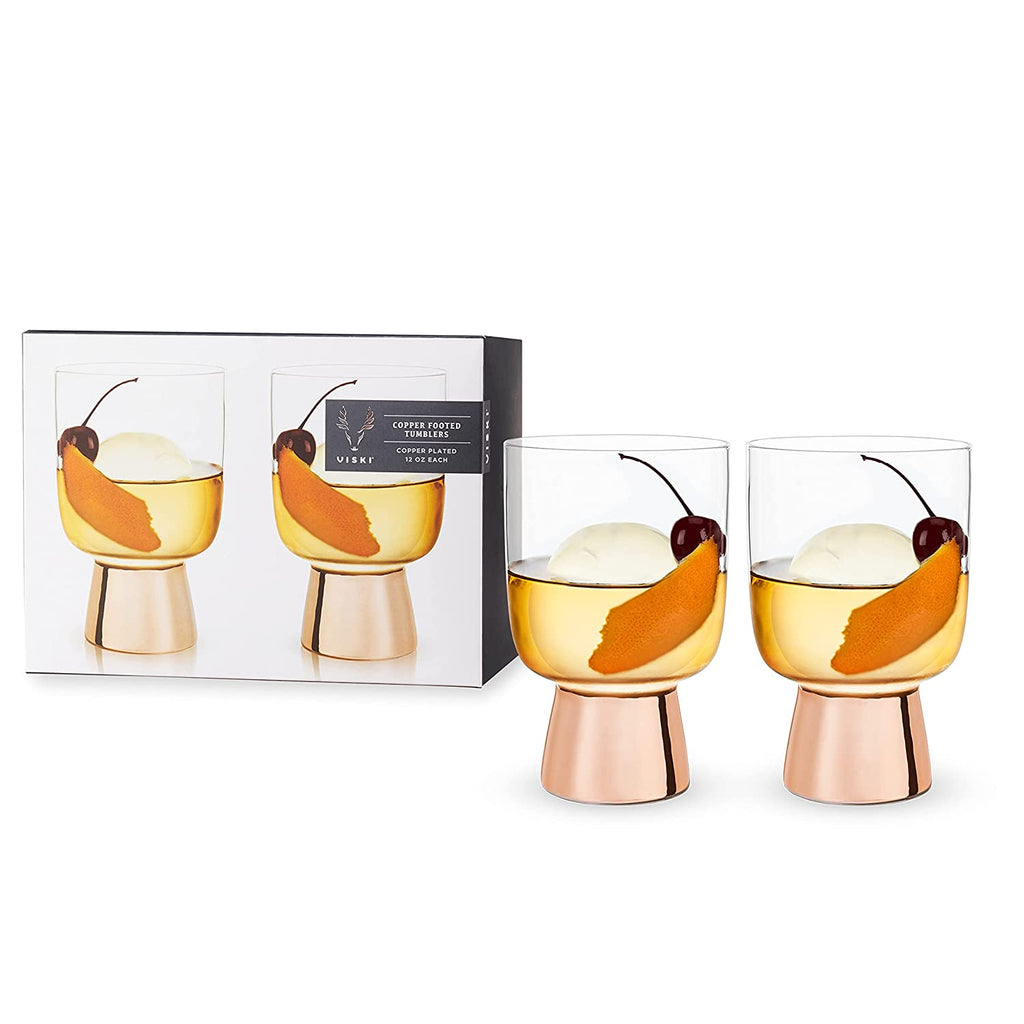 SET OF 12: Raye Copper Footed Cocktail Tumblers in Gift Box