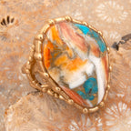 Modern Edge Turquoise and Spiny Oyster Shell Matrix Stone Golden Ring