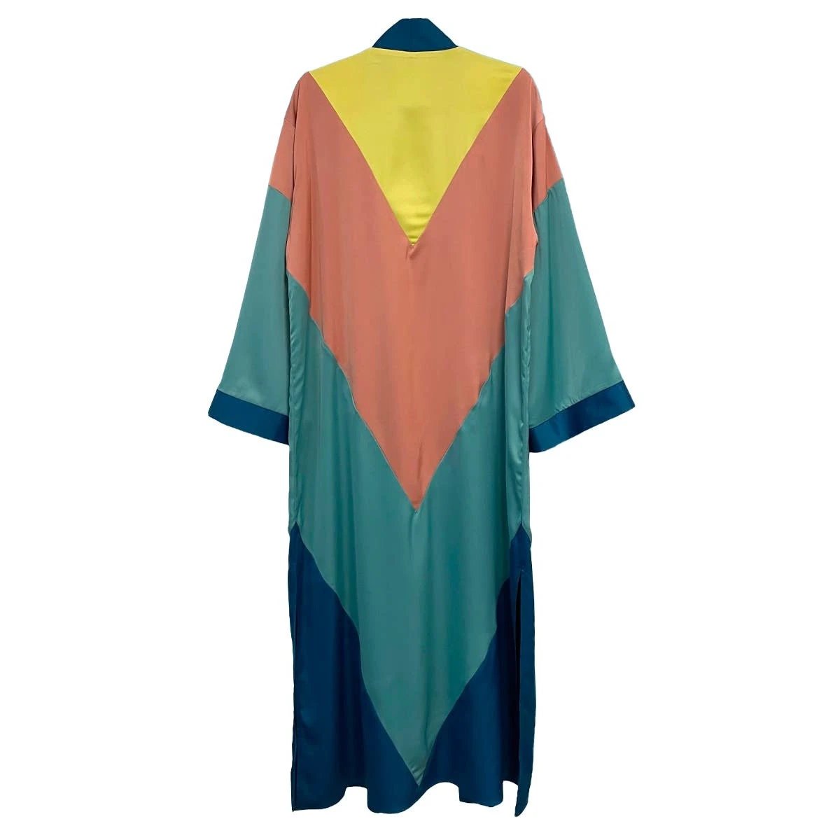 [SIZE L] Chevron Kimono Big Long Textured Satin Duster | Light Jacket, Outdoor Robe, Swimsuit Coverup by The Bullish Store