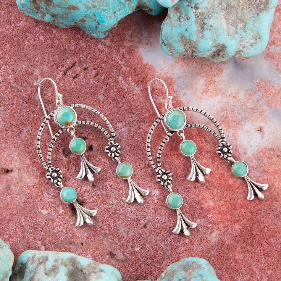 Floral Chandelier Blue Turquoise and Sterling Silver Earrings by Barse Jewelry