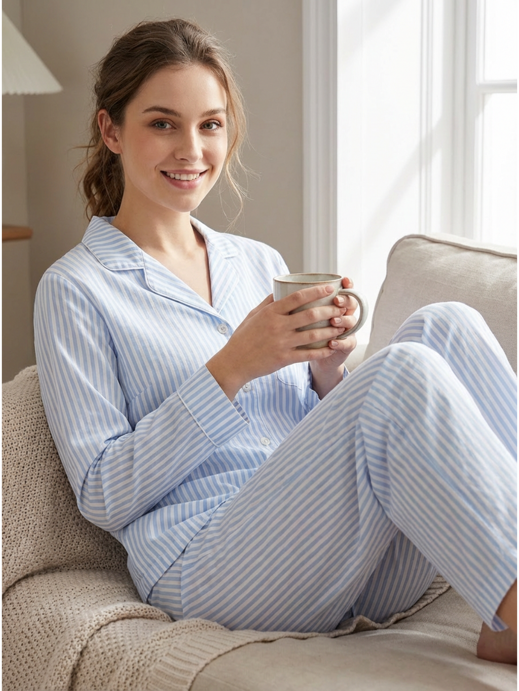 Womens 100% Cotton Poplin Pajama Set