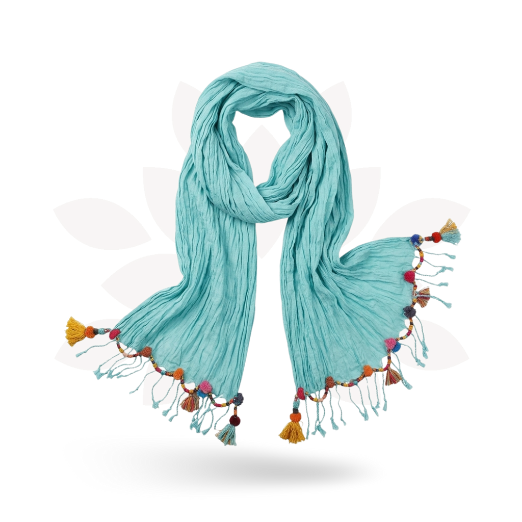 Cotton Pom Pom Sustainably Made Scarf - Thailand