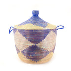 Low Storage Floor Basket - Blue + Natural Diamond Pattern