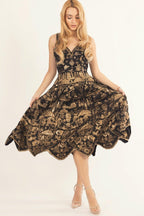 Sablora Black Midi Dress with Hand Embroidered Neckline by Raas