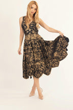 Sablora Black Midi Dress with Hand Embroidered Neckline by Raas