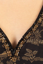 Sablora Black Midi Dress with Hand Embroidered Neckline by Raas