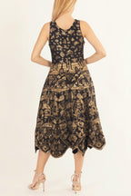 Sablora Black Midi Dress with Hand Embroidered Neckline by Raas